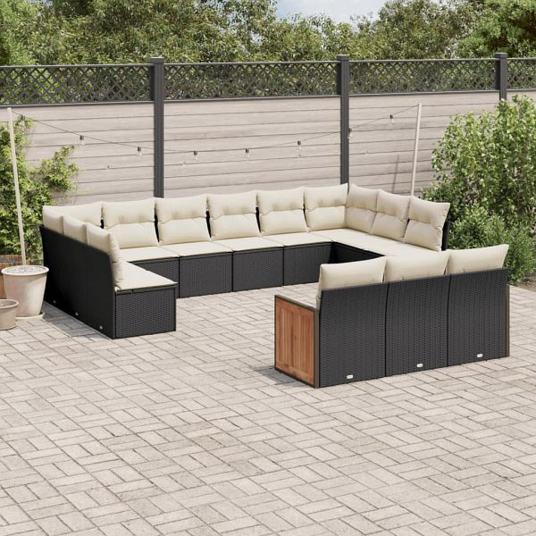 vidaXL 13-teilig Garten-Sofagarnitur mit Kissen Schwarz Poly Rattan, 3228135