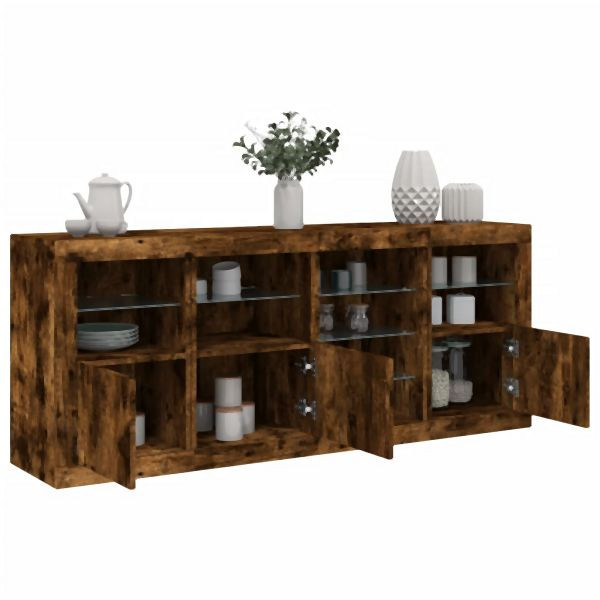 vidaXL Sideboard mit LED-Leuchten Räuchereiche 164x37x67 cm, 3209055