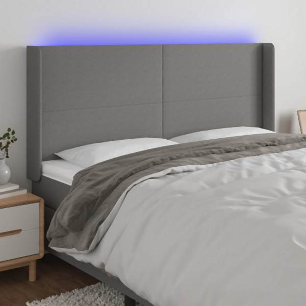 vidaXL LED Kopfteil Dunkelgrau 183x16x118/128 cm Stoff, 3123783