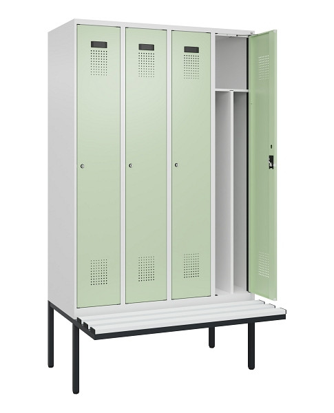 C+P Spind Evolo PLUS, 4 Abteile, 2120x1200x815mm, 9016/6019, Haken 4, Zylinderschloss, Material Sitzfläche Kunststoff, 0490407-40F S10099