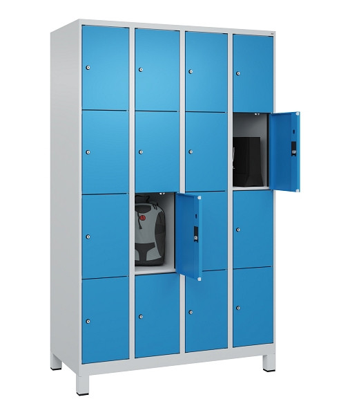 C+P Schließfachschrank Evolo PLUS, mit Füßen, 16 Fächer, 1950x1200x500mm, 7035/5012 Lichtblau, 049010-404 S10007
