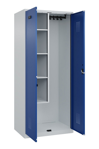 C+P Putzmittel-Spind Evolo PLUS, 2 Abteile, 1850x800x500mm, 7035/5010, Zylinderschloss, 049100-02 S10033