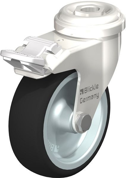 Blickle LRXA-PATH 75G-FI Edelstahl-Apparate-Lenkrolle mit Rückenloch & Feststeller, Thermoplastisches Polyurethan, Grau, 755002
