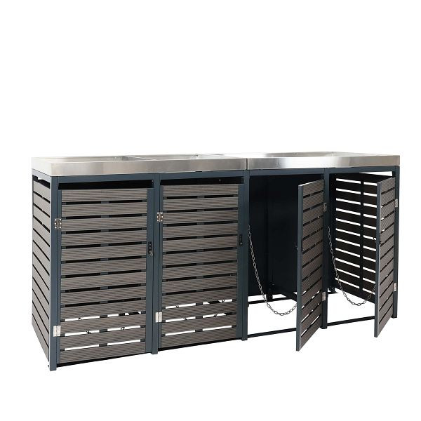 Mendler 4er Mülltonnenverkleidung HWC-K14, Mülltonnenbox mit Pflanzkasten, 112x63x78cm WPC Edelstahl 132kg, anthrazit, 87619+87620+87621