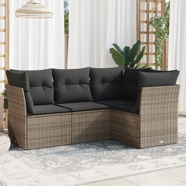 vidaXL 4-tlg. Garten-Sofagarnitur mit Kissen Grau Poly Rattan, 3217580