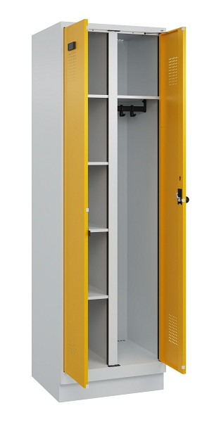C+P Wäsche-/Garderobenspind Evolo PLUS, mit Sockel, 2 Abteile, 1950x600x500mm, 7, Frontfarbe RAL 1004 Goldgelb, Drehriegel, 049620-20 S10000