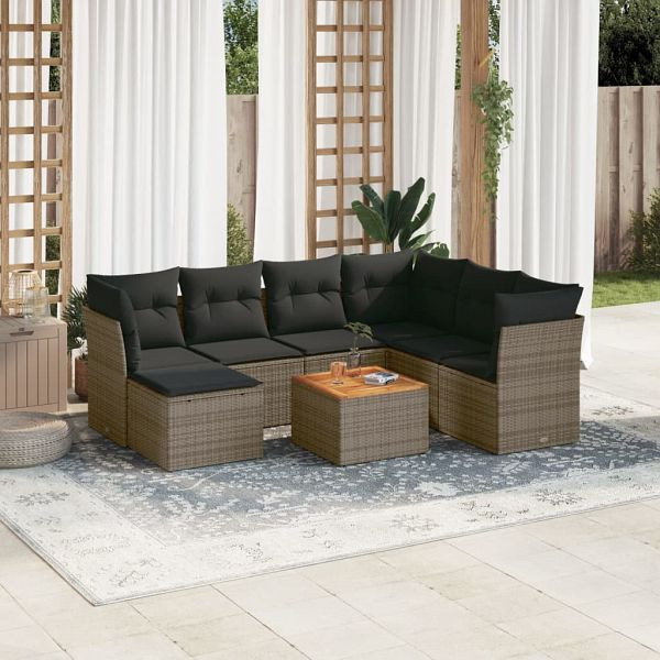 vidaXL 8-tlg. Garten-Sofagarnitur mit Kissen Grau Poly Rattan, 3256095