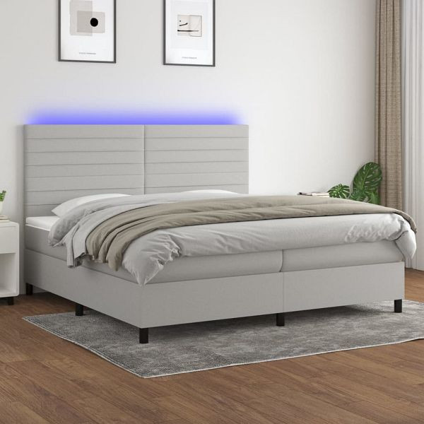 vidaXL Boxspringbett mit Matratze & LED Hellgrau 200x200 cm Stoff, 3134981