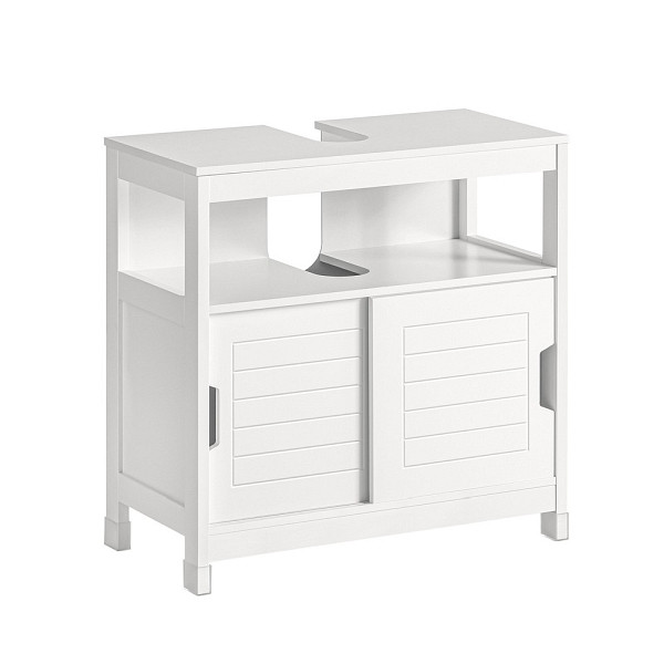 SoBuy Waschbeckenunterschrank mit zwei Türen Weiß 60x30x60 cm, Modern, teils offen, FRG128-W