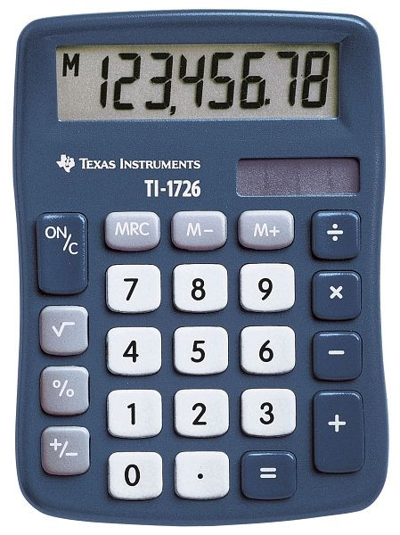 TEXAS INSTRUMENTS Mini-Tischrechner TI-1726, Solar- und Batteriebetrieb, 83 x 114 x 20 mm, 105695