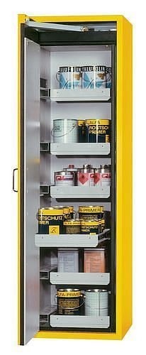 asecos Gefahrstoffschrank GA-600-6, 600 mm, 6 Auszugswannen, Tür rechts, gelb, 3023000230269