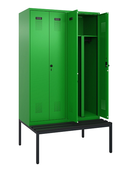 C+P PSA Doppel-Spind Evolo PLUS, Bank, 4 Abteile, 2120x1200x815mm, 6037/6037, Drehriegel, Sitzfläche Kunststoff, Sitzbank, 0490527-40P S10080