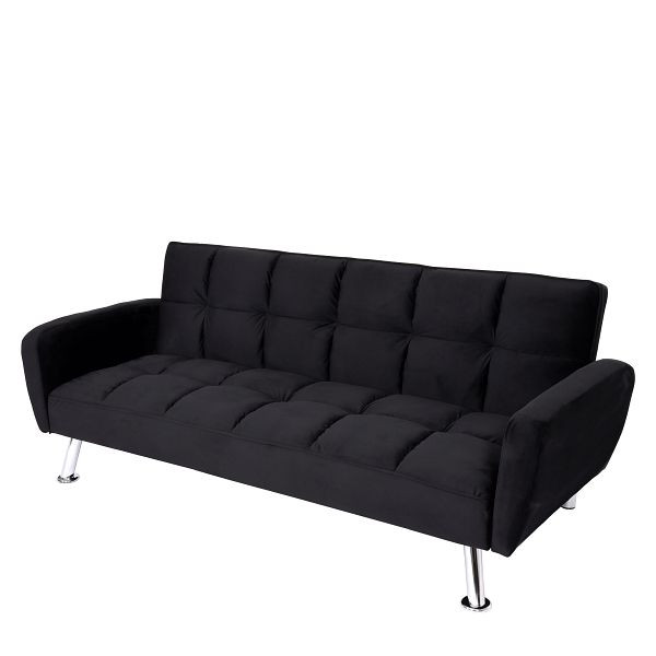 Mendler Sofa HWC-K19, Couch Schlafsofa Gästebett Bettsofa Klappsofa, Nosagfederung Schlaffunktion 203cm, Samt schwarz, 89554