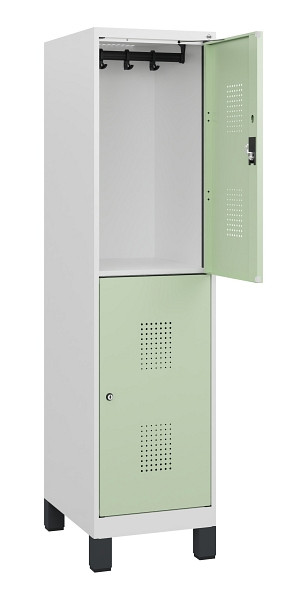 C+P Doppelstöckiger Spind Evolo PLUS, Füße, 2 Fächer, 1630x400x500mm, 9016/6019, Zylinderschloss, 0493105-12 S10050