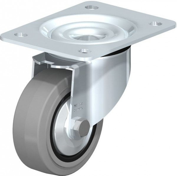 Blickle LK-POEV 100K-3-SG-FA Stahlblech-Lenkrolle, schwere Ausführung, mit Anschraubplatte, Elastik-Vollgummi, Grau, 750324