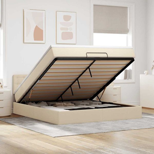 vidaXL Ottoman-Bett mit Matratze Creme 160x200 cm Stoff, 3311641