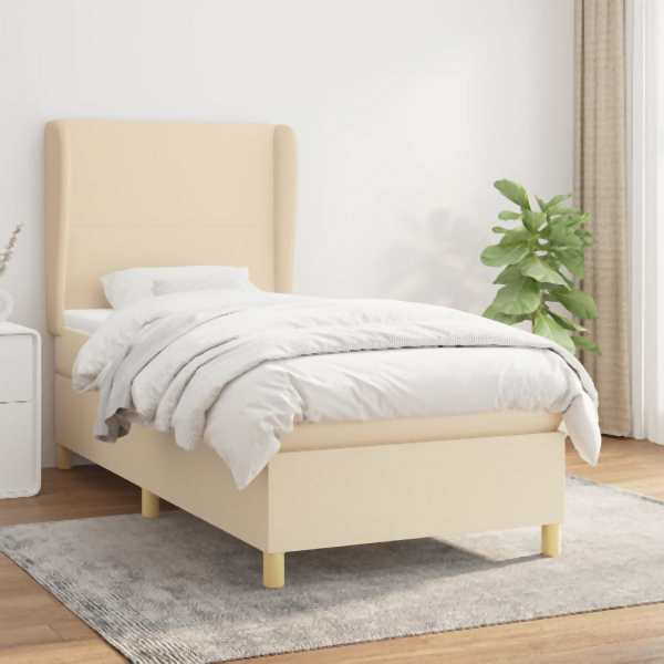 vidaXL Boxspringbett mit Matratze Creme 90x190 cm Stoff, 3128330