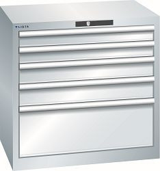 LISTA Schubladenschrank 36x27E (BxTxH) 717x572x700mm KEY Lock, Lichtgrau, 5 Schubladen, Fronthöhen: 75 - 250 mm, 78.560.020