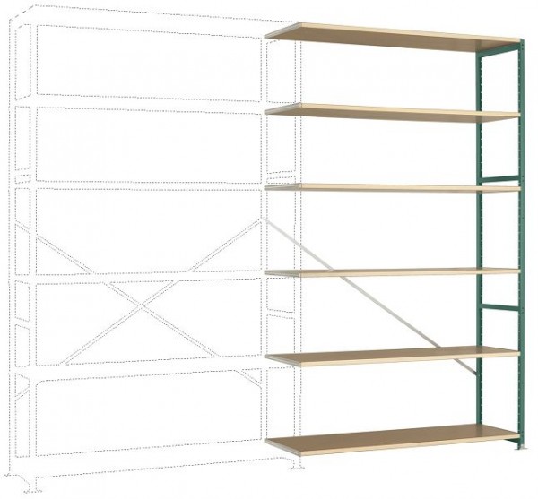 Manuflex Großfach-Steckregal Anbauregal mit 6 Holzverbundböden, HxBxT = 2500 x 1500 x 500 mm, graugrün, RP1442.0001