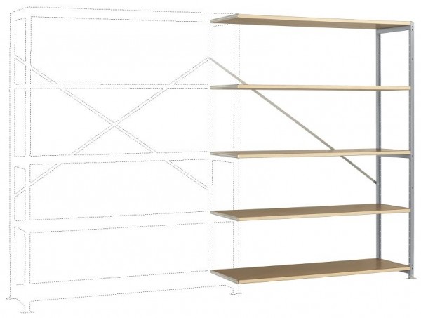 Manuflex Großfach-Steckregal Anbauregal mit 5 Holzverbundböden, HxBxT = 2000 x 1500 x 800 mm, alusilber, RP1144.9006