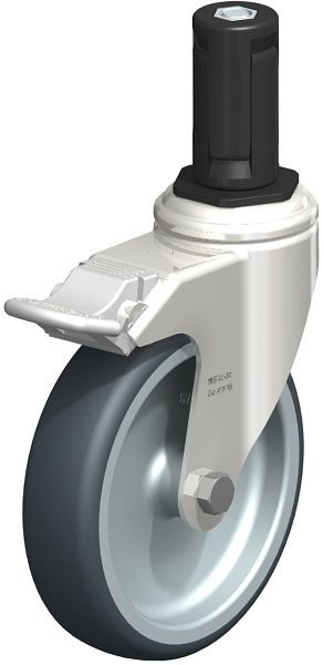 Blickle LKRXA-TPA 126G-11-FI-EXR14 Edelstahl-Apparate-Lenkrolle mit Expander & Feststeller, Thermoplastisches Gummi-Elastomer, Grau, 853185
