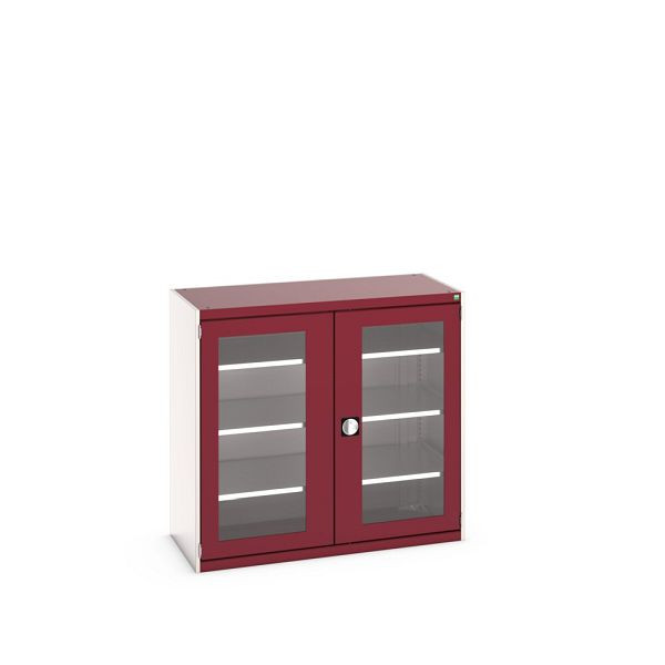 bott cubio Sichtfensterschrank bestückt, mit 3 Fachböden, BxTxH: 1300x650x1200mm, Purpurrot, 40022058.24V