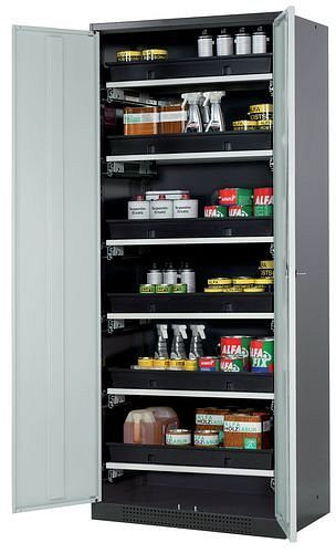 asecos Chemikalienschrank Systema-T CS-86, Korpus anthrazit, Flügeltüren grau, 6 Tablarauszüge, 209077