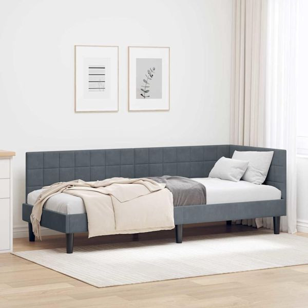 vidaXL Eckbettgestell mit Kopfteil Dunkelgrau 80 x 200 cm Samt, 42016409