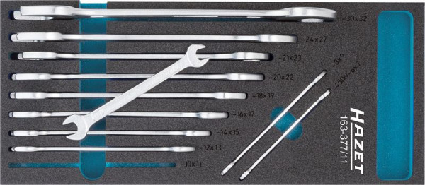 Hazet Doppel-Maulschlüssel Satz, Außen-Sechskant Profil, 6 x 7 - 30 x 32, Anzahl Werkzeuge: 11, 163-377/11
