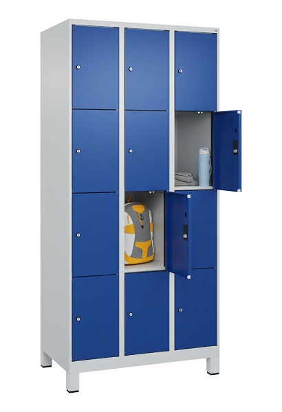 C+P Schließfachschrank Evolo PLUS, mit Füßen, 12 Fächer, 1950x900x500mm, 7035/5, Frontfarbe RAL 5010 Enzianblau, 049010-304 S10006