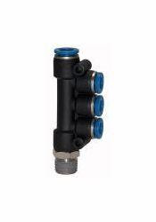 Riegler T-Mehrfachverteiler mit Außengewinde, konisch, mit Gewindebeschichtung, drehbar, 109744