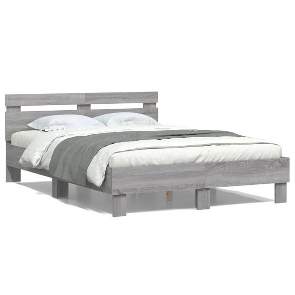 vidaXL Bettgestell mit Kopfteil LED-Beleuchtung Grau Sonoma 120x190 cm, 3207579