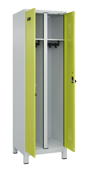 C+P Schwarz-Weiß-Spind Evolo PLUS, mit Füßen, 2 Abteile, 1950x600x500mm, 7035/0, Frontfarbe 1108060 RDS Clowngrün, Drehriegel, 049012-20 S10015