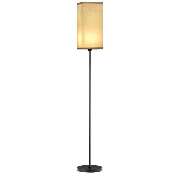 HOMCOM Moderne Stehlampe mit Kunstleinen-Schirm und Fußschalter, für Wohnzimmer und Schlafzimmer, Metall, Schwarz, B31-496V90BK