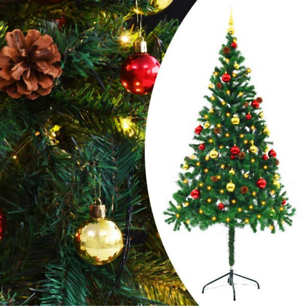 vidaXL Künstlicher Weihnachtsbaum mit Beleuchtung & Kugeln Grün 180 cm, 321500