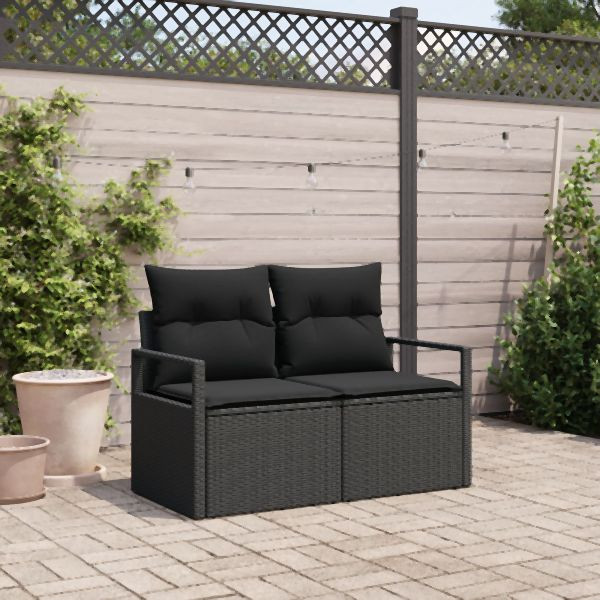 vidaXL 2-Sitzer Gartensofa mit Stauraum und Kissen Schwarz Poly Rattan, 42006771