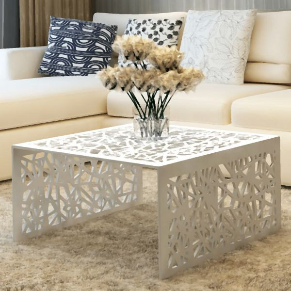 vidaXL Couchtisch Silbern Geometrisches Lochmuster Aluminium, 242328