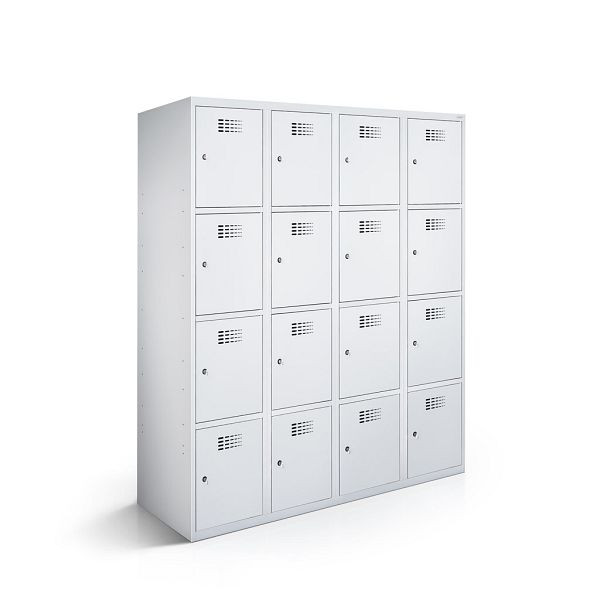 Rotstahl Fächerschrank, 4 Reihen, 4 Fächer/Reihe, Abteilbreite 30 cm, BASIC, Stollenfüße, Lichtgrau, 2111-040400-1202112-7035-7035BasicZYL