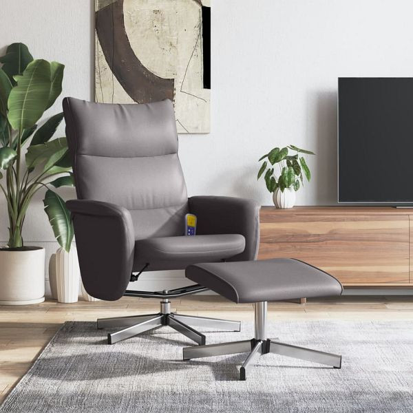 vidaXL Massagesessel mit Fußhocker Grau Kunstleder, 356599