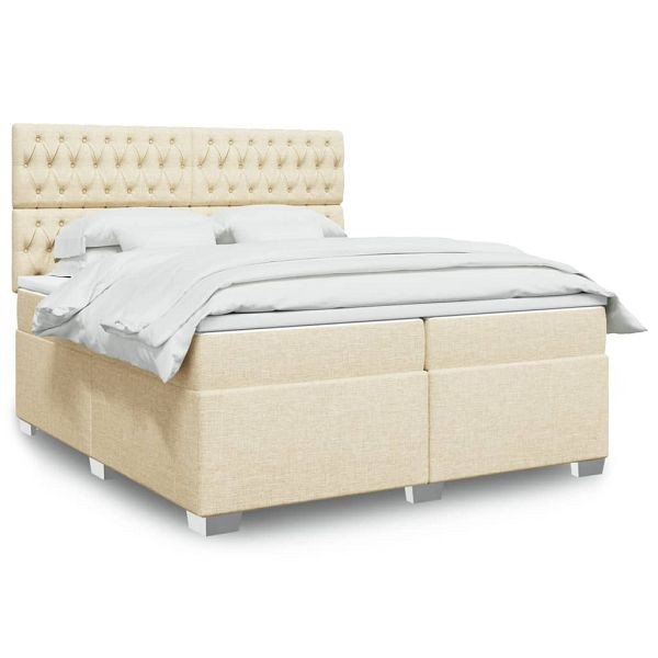 vidaXL Boxspringbett mit Matratze Creme 200x200 cm Stoff, 3292907