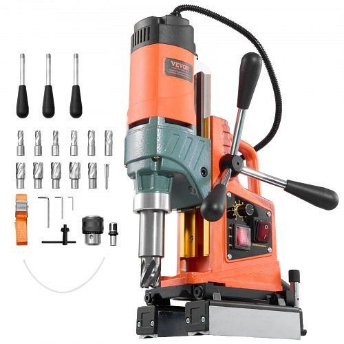 VEVOR Magnetbohrmaschine 1400W 50mm, umkehrbar, für Metall, mit 11 Kernbohrern, für Industrie Heimwerker, Orange, GSCLZCSGS11J84YE9001V2