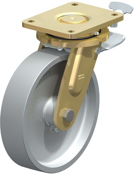 Blickle LS-G 250G-ST-RI4 Stahlgeschweißte Schwerlast-Lenkrolle, schwere Drehkranz-Ausführung mit Feststeller, Guss, Grau, 853101