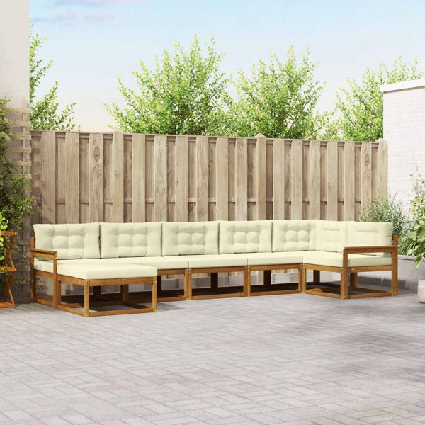 vidaXL Outdoor-Sofagarnitur mit Kissen 7-teilig Natur und Creme, 3367883