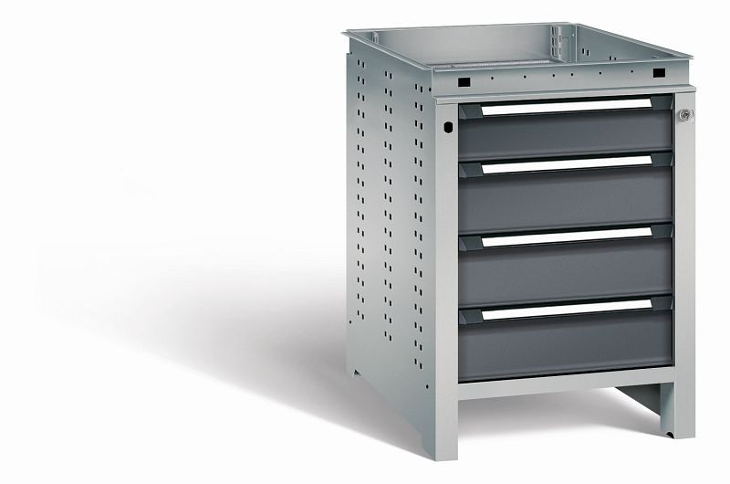 Otto Kind Werkbank Serie function Typ 107, ohne Platte, 4 Schubladen, mit Zentralverschluss, Gehäuse RAL 9006, Front RAL 7016, 07232434S