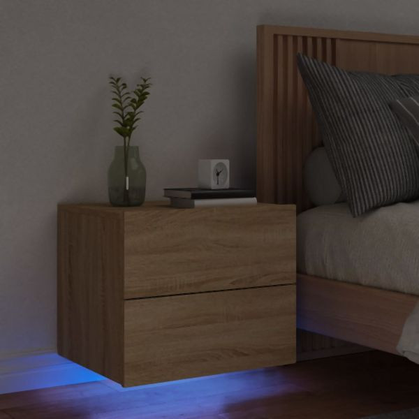vidaXL Wand-Nachttisch mit LED-Leuchten Sonoma-Eiche, 836816