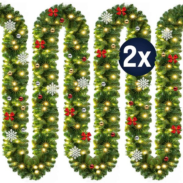 casaria Weihnachtsgirlande 5m 2er-Set In-/Outdoor geschmückt, 996673