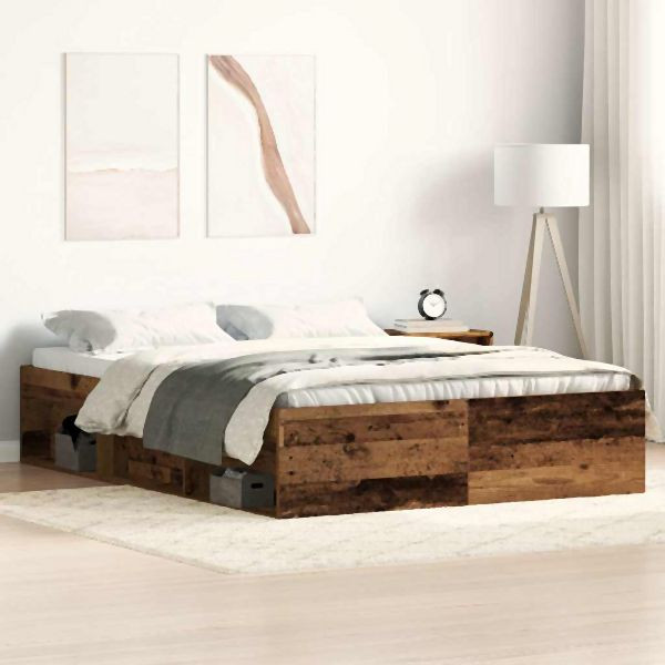 vidaXL Bettgestell ohne Matratze Altholz-Optik 135x190cm Holzwerkstoff, 3329315