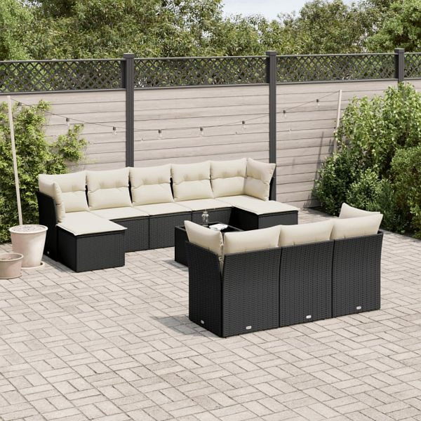 vidaXL 11-teilig Garten-Sofagarnitur mit Kissen Schwarz Poly Rattan, 3218336