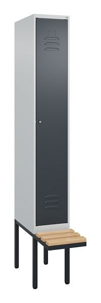 C+P Umkleidespind Classic PLUS, 2120x300x815mm, 7035/7016, Zylinderschloss, Buche-Sitzleisten, je 2 Doppel-Haken, 0800407-10F S10052