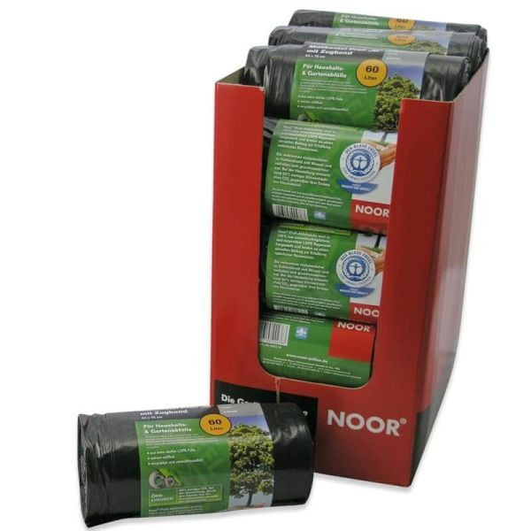 NOOR Müllbeutel Profi M 60l 20er Rolle (64 x 76 cm) mit Zugband schwarz LDPE 35my, 0602-M